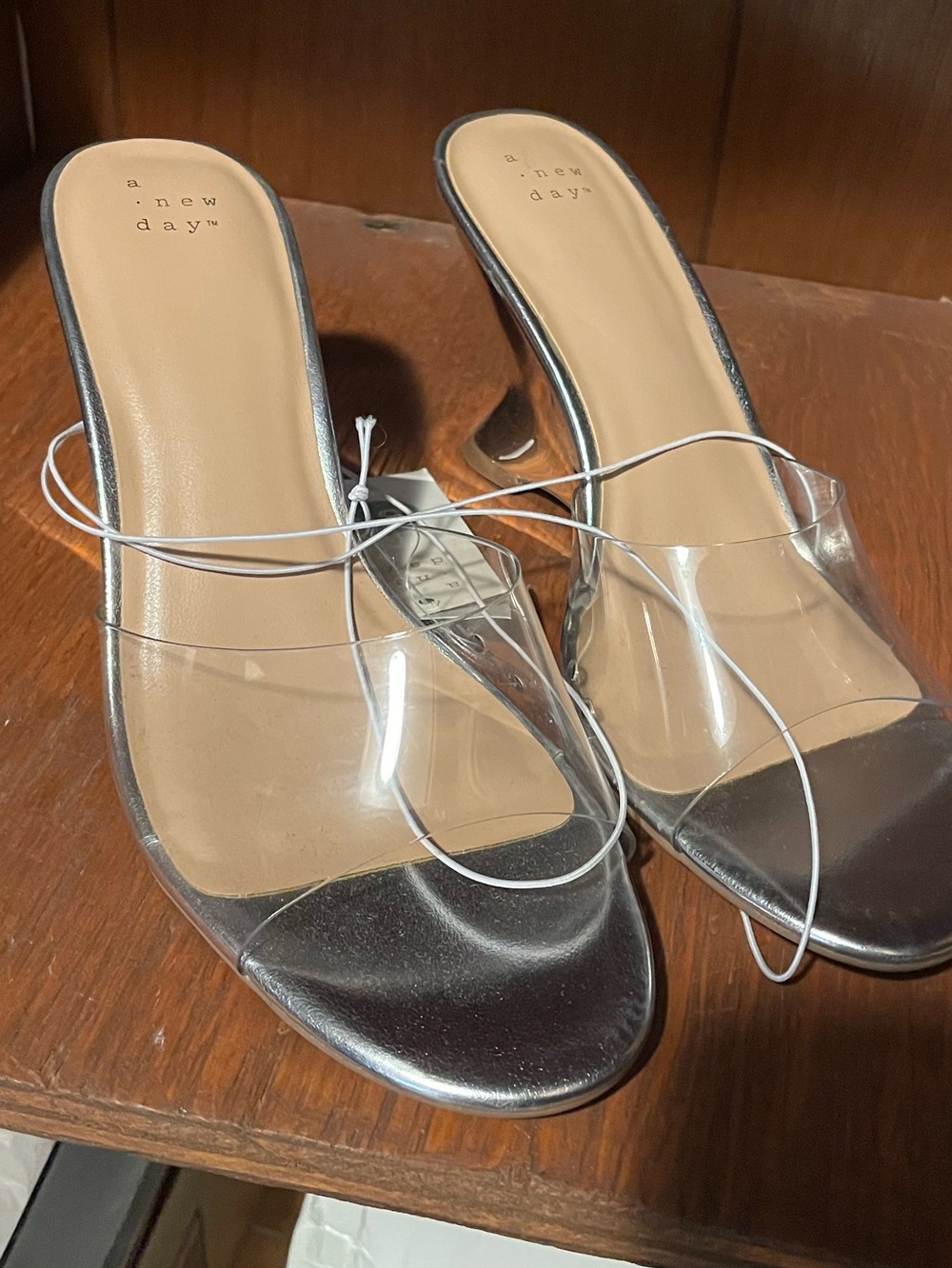 a new day Clear Strap Silver Slide Mules